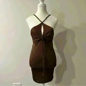 Streetwear Society | Brown halter neck midi dress with tie detail | Size : Small